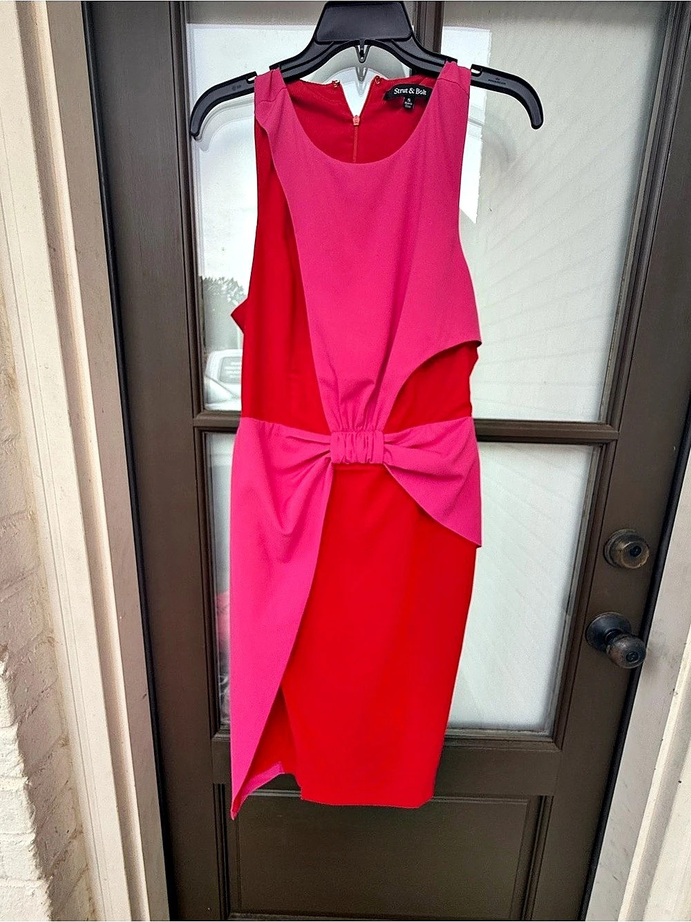 STAUD Irie V-Neck Bow Minidress Pink & Red